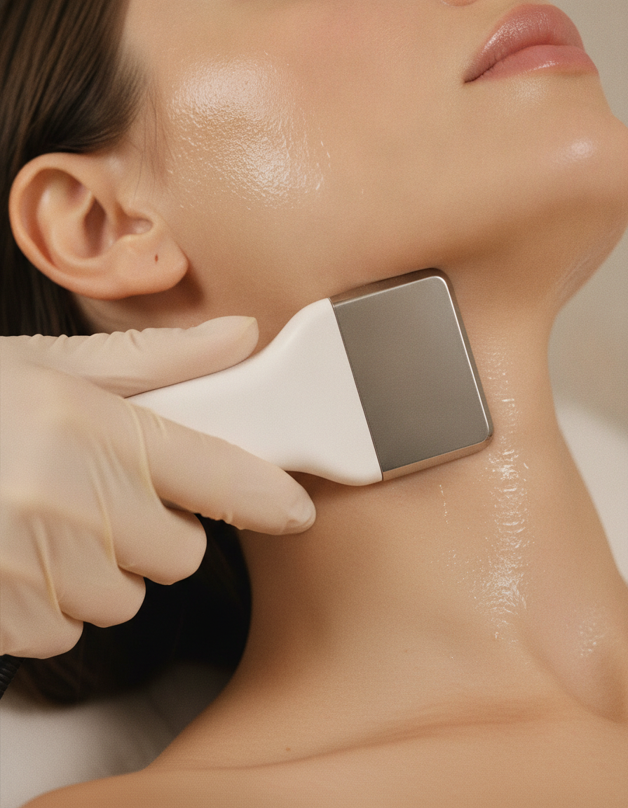 Radio frequency skin tightening applied along the jawline during a Blaque Sigma facial contouring session in Northriding, Randburg