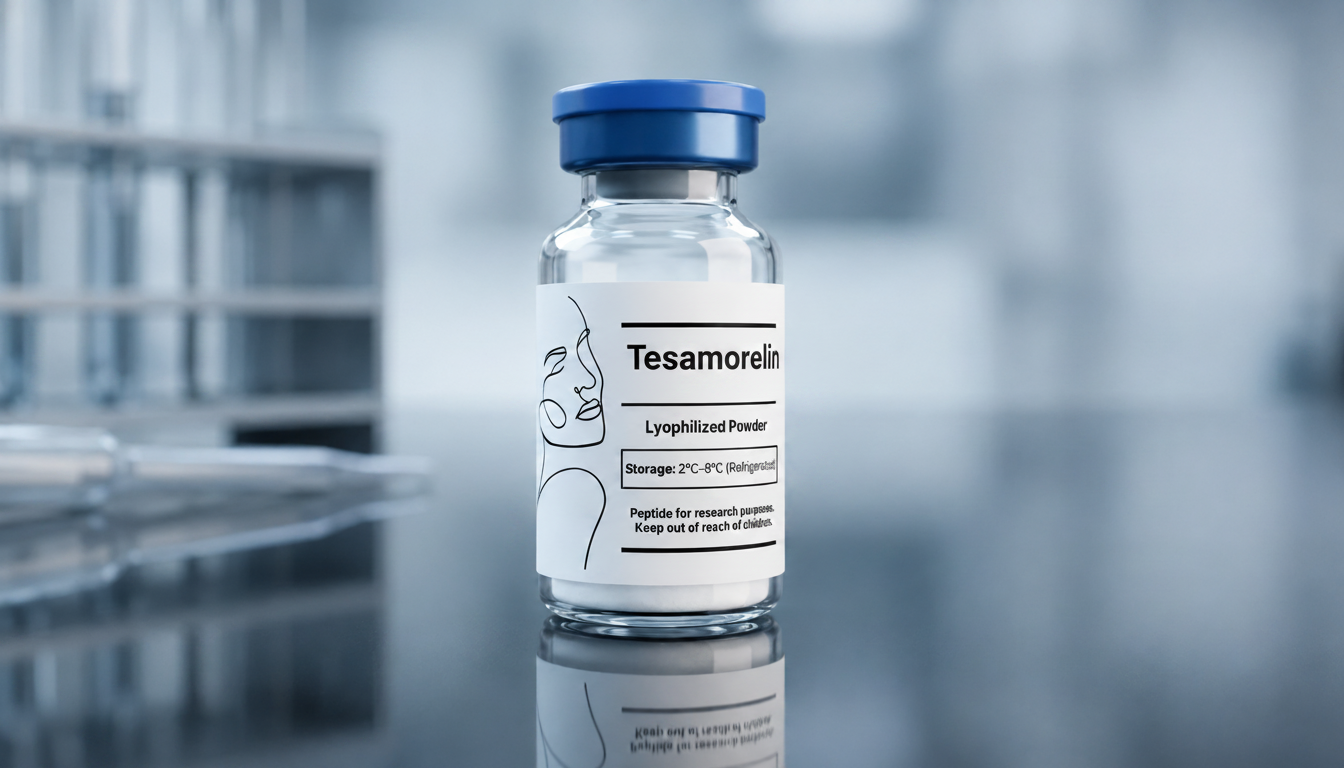 Tesamorelin lyophilized research peptide vial | Blaque Sigma