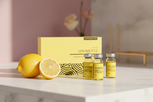 Blaque Sigma Lemonbottle box with a fresh lemon on a marble counter