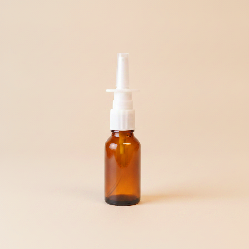 20ml Amber Glass Pharmaceutical Bottle & White Nasal Sprayer | Blaque Sigma