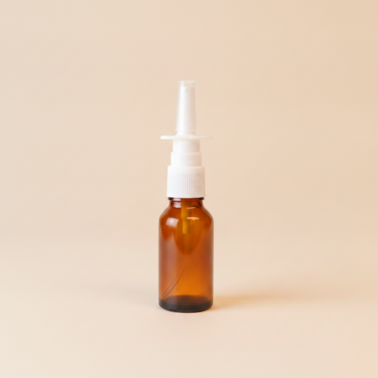 20ml Amber Glass Pharmaceutical Bottle & White Nasal Sprayer | Blaque Sigma
