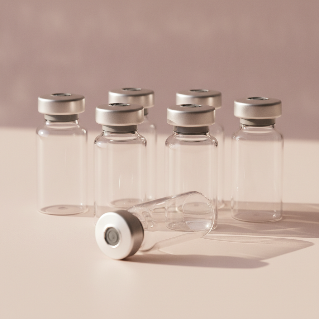10ml clear glass vials with rubber stoppers and silver crimp caps