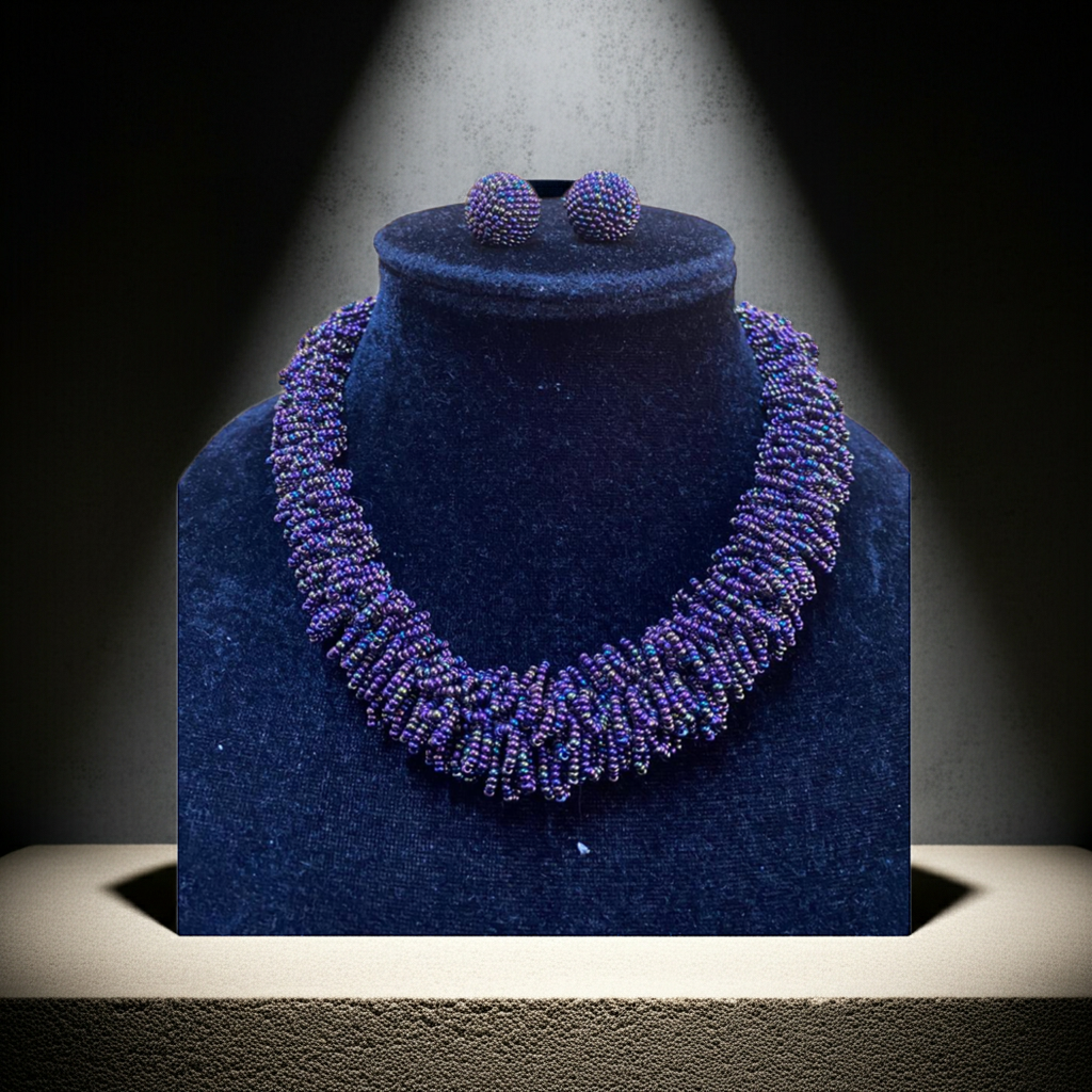 Purple 80’s Necklace With Earrings